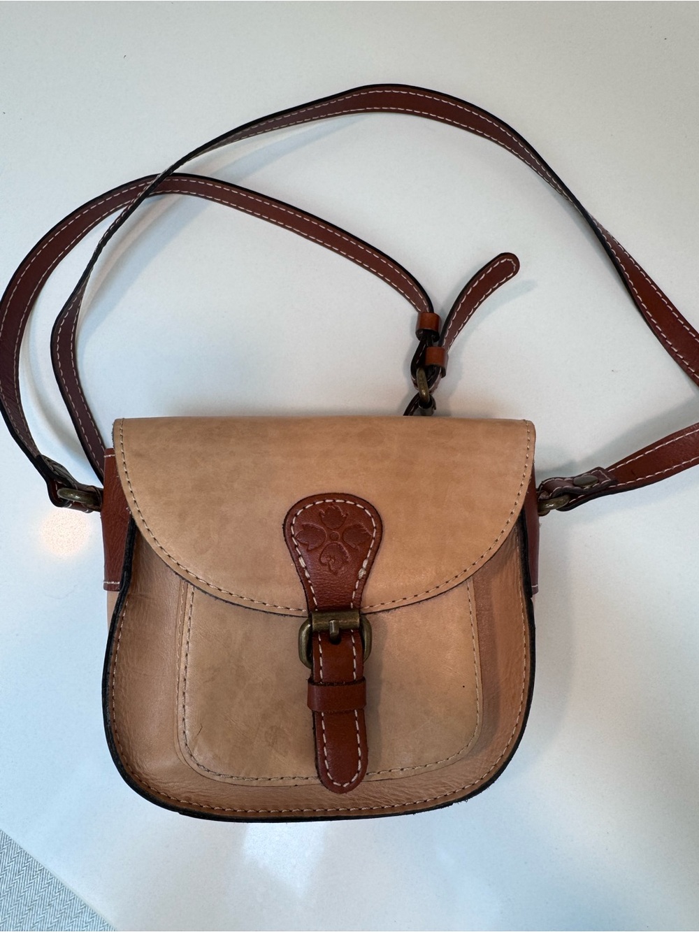 Patricia Nash Two-Tone Saddle Crossbody in Tan and Brown - Picture 9 of 9